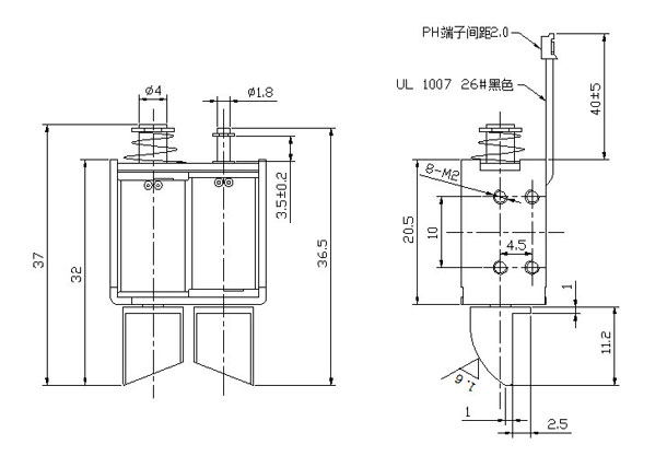 雙控開關(guān)電磁鐵定制尺寸圖